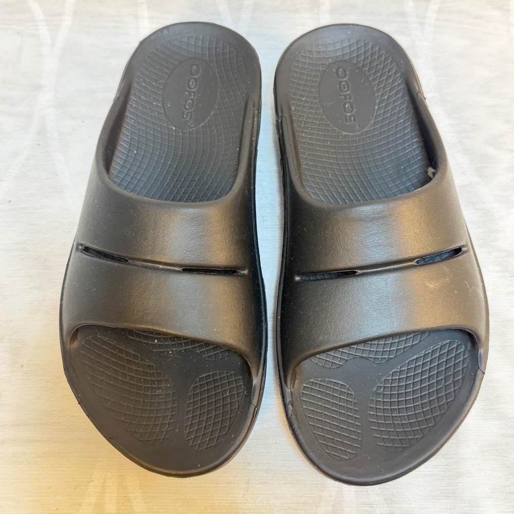 OOFOS OOahh Unisex Black Slides Recovery Sandals Slip‎ on Size M4 W6 EU 37
